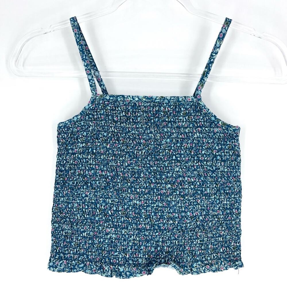Cherokee Shirred Crop Spaghetti Strap Tank Teal Floral‎ Size Medium